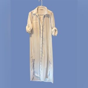 Subtle Luxury White Maxi Dress with Blue Accents